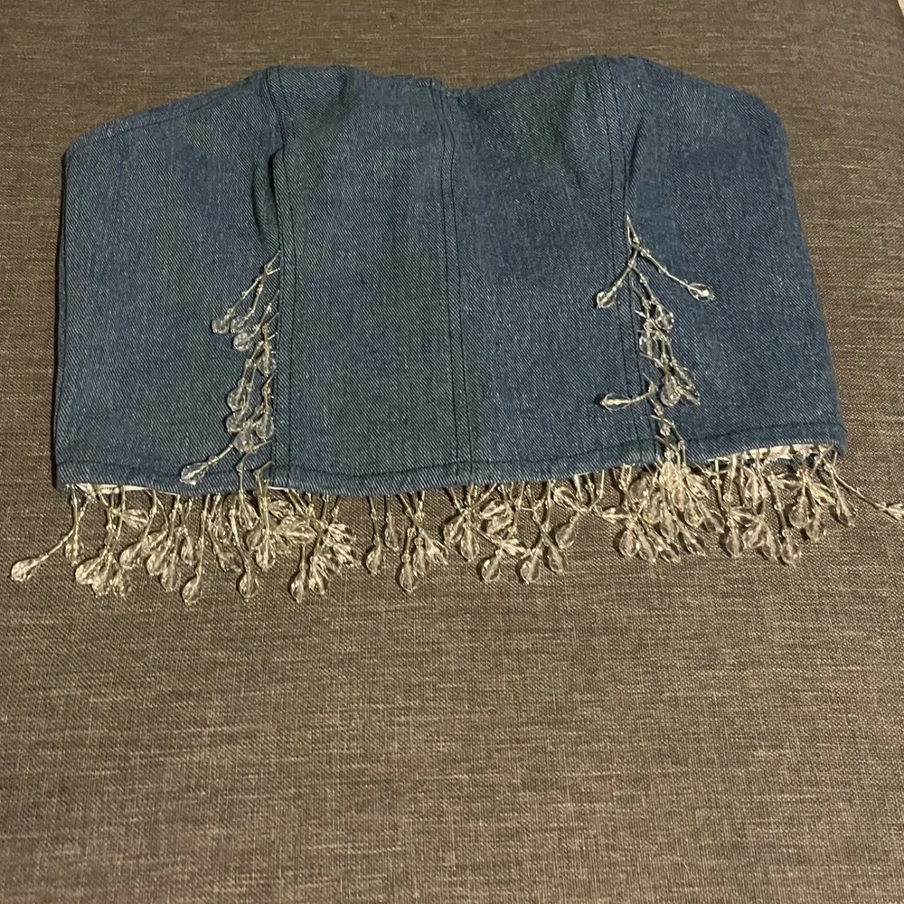Nasty Gal Premium Chandelier Embellished Denim Bustier Top - Picture 7 of 7